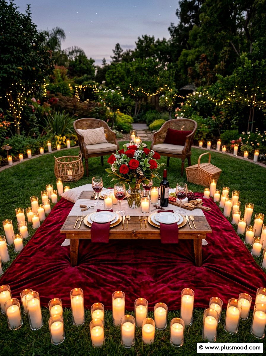 Romantic candlelit picnic dinner - 25 summer backyard picnic ideas