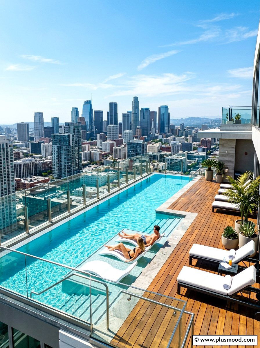 Rooftop Pool Space - 25 summer pool lounge area ideas