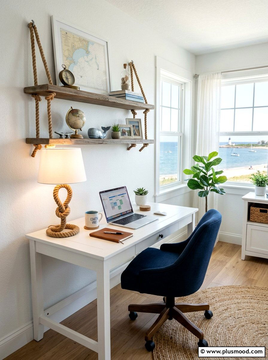 Rope Detail Coastal Office - 25 summer coastal decor ideas