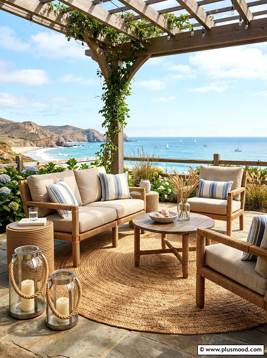 Rope Jute Patio Decor - 25 summer coastal outdoor entertaining ideas