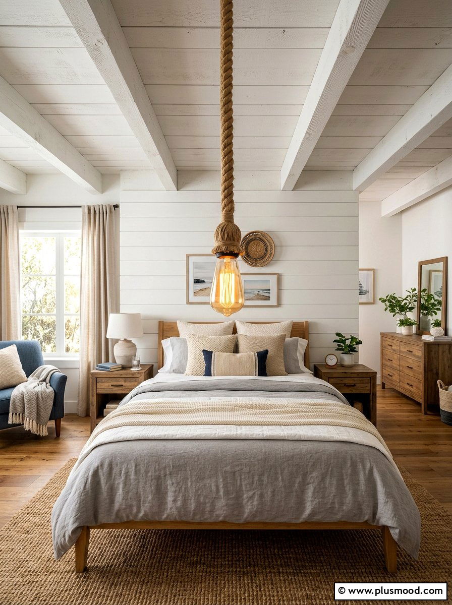 Rope Pendant Light - 25 summer beachy bedroom ideas