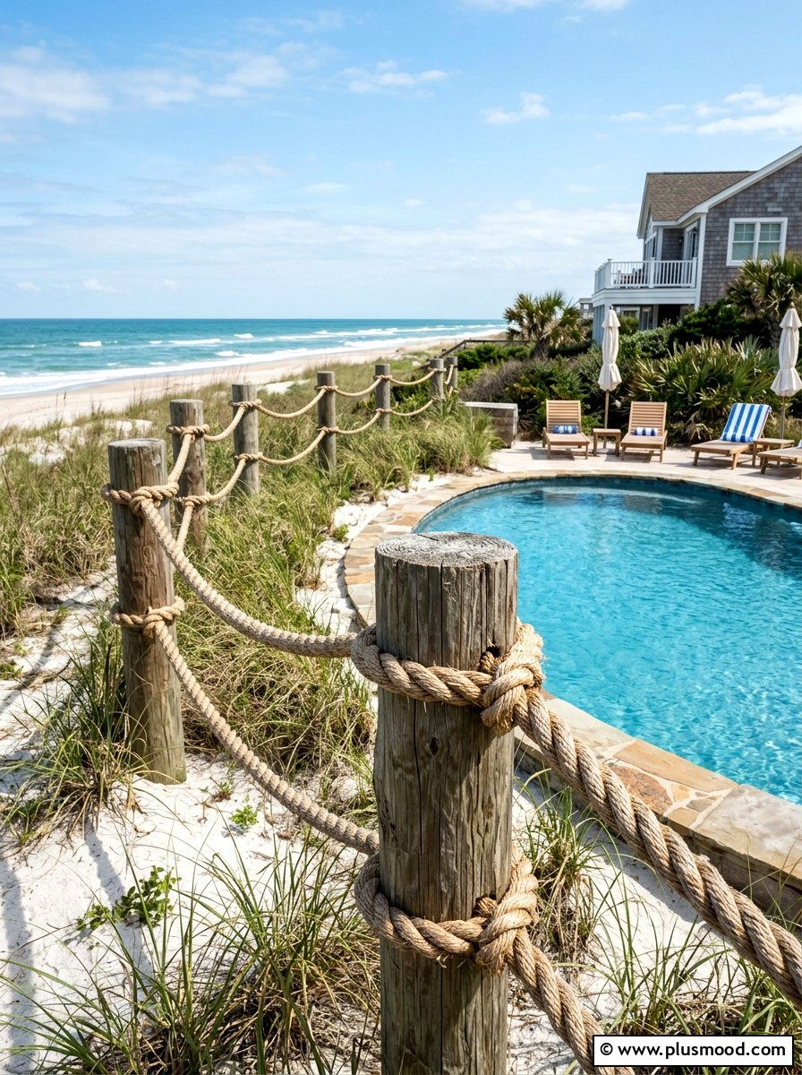 Rope Post Fence - 25 pool landscaping ideas with fence