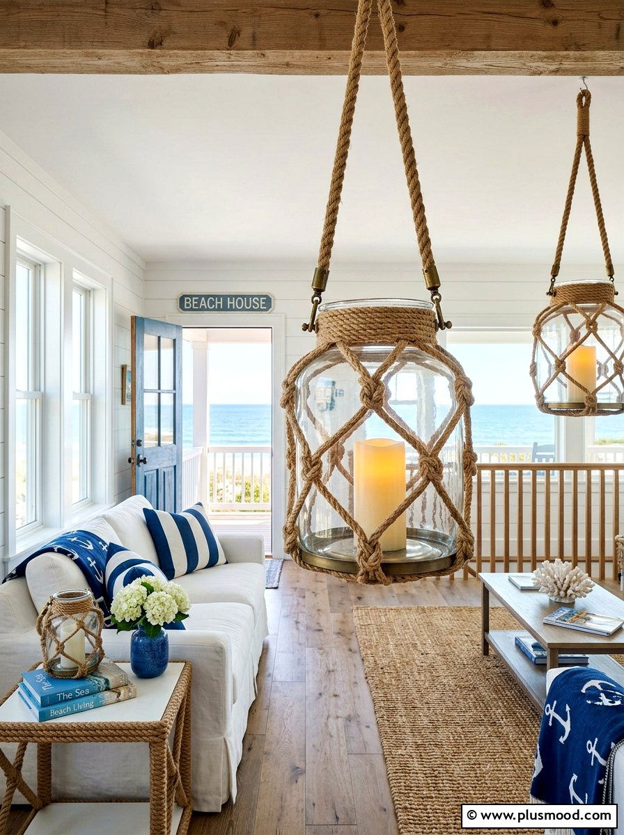 Rope Wrapped Nautical Lantern - 25 summer candles decor ideas for living room