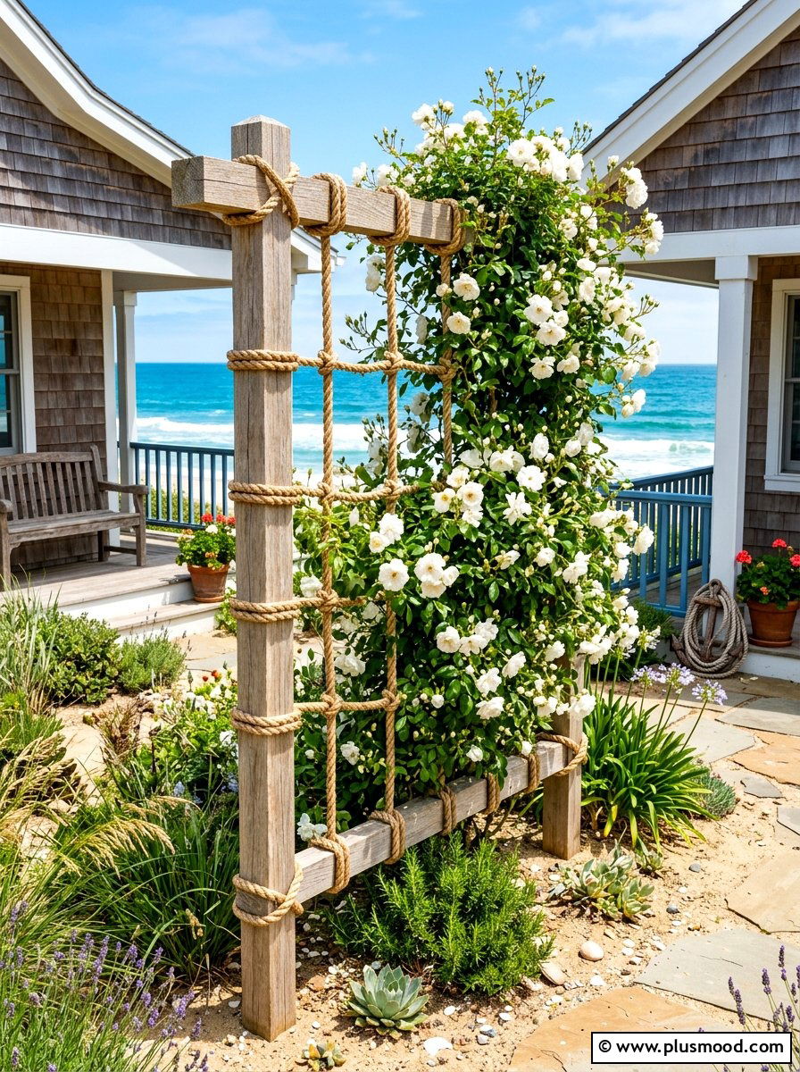 Rope and Wood - 25 summer garden trellis ideas