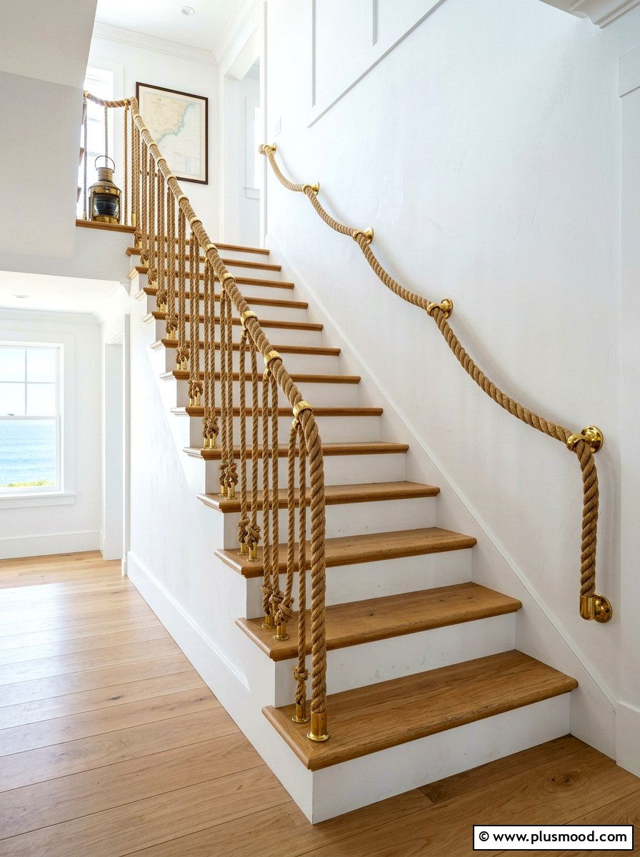 Rope staircase design - 25 summer nautical decor ideas