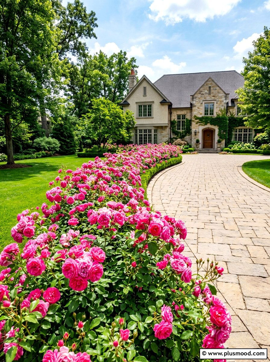 Rose Bush Driveway Hedge - 25 summer driveway landscaping ideas