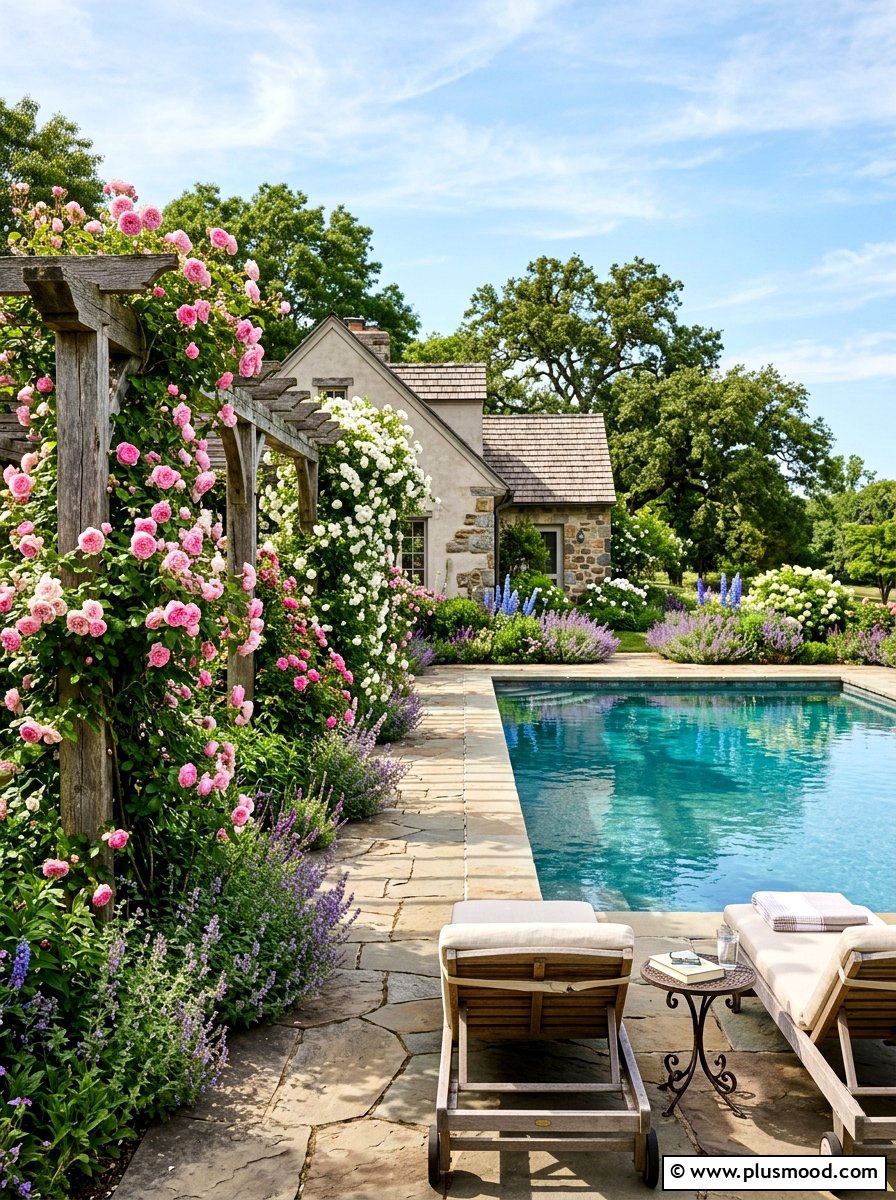 Rose Garden Pool Surround - 25 Pool Landscaping Ideas