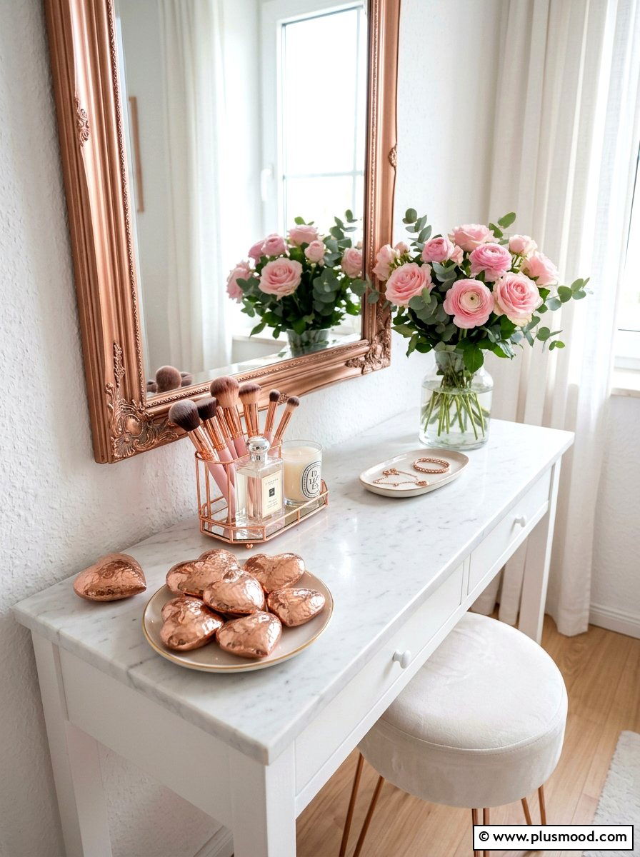 Rose Gold Heart Shape - 25 painted rock ideas with metallic paint