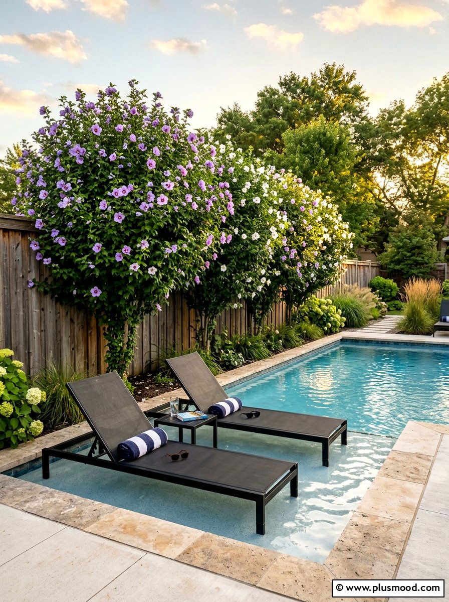 Rose of Sharon pool screen - 25 pool landscaping ideas with shrubs