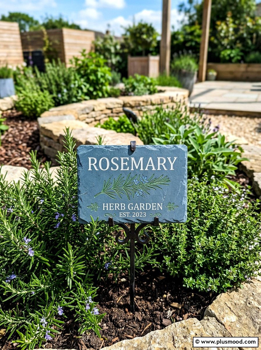 Rosemary Herb Label - 25 painted rock ideas for plant markers