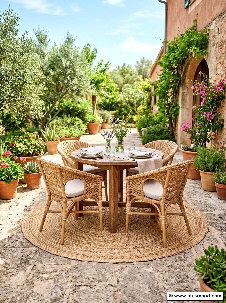 Round Jute Rug - 25 summer boho patio ideas