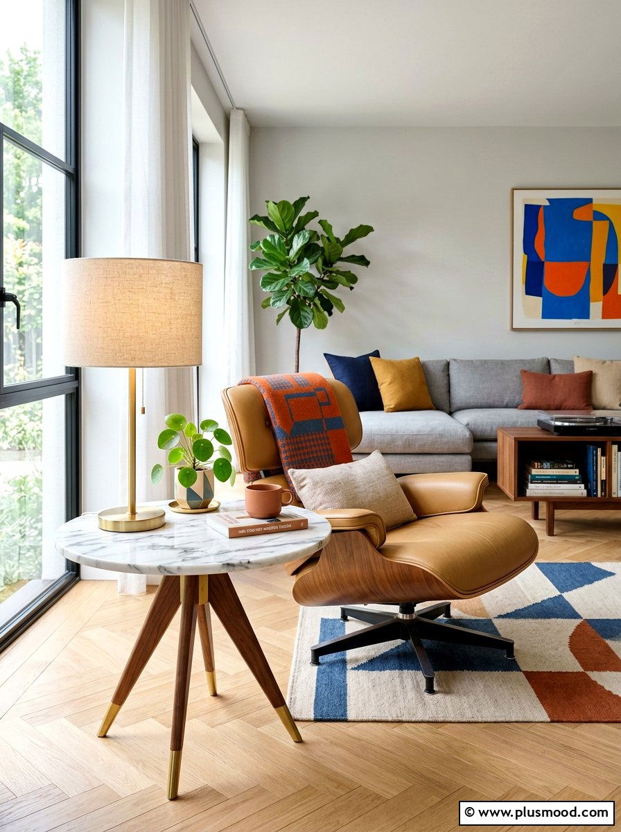 Round Marble Side Table - 25 summer layered texture ideas for living room