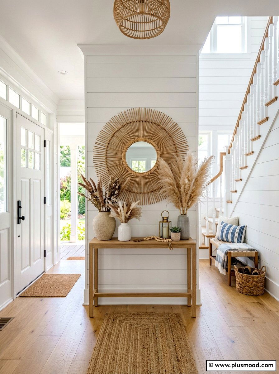 Round Rattan Wall Mirror - 25 summer rattan decor ideas