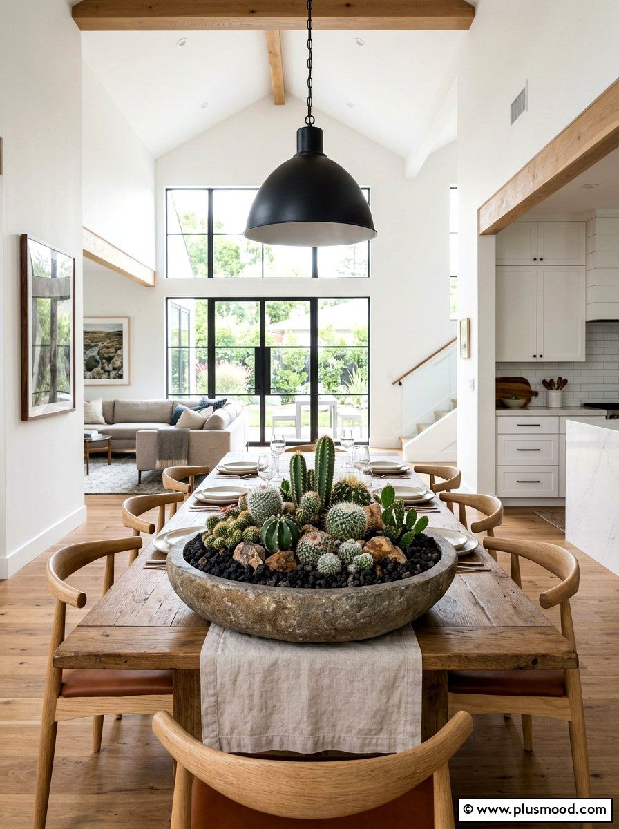 Round Shallow Cactus Bowl - 25 summer cactus planter ideas