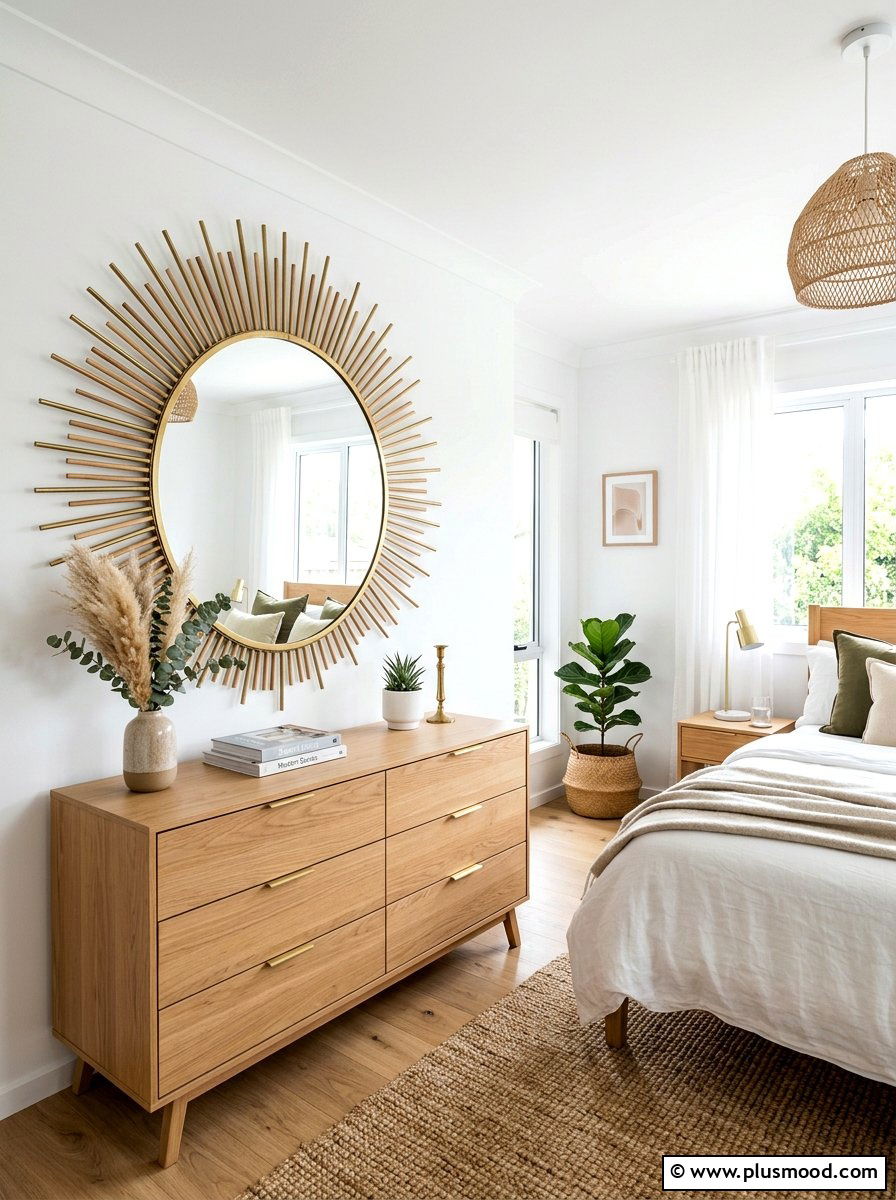 Round Sun Mirror - 25 summer bedroom ideas on a budget