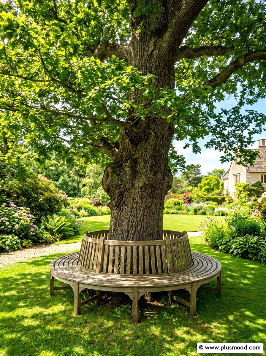 Round Tree Bench - 25 summer garden bench ideas