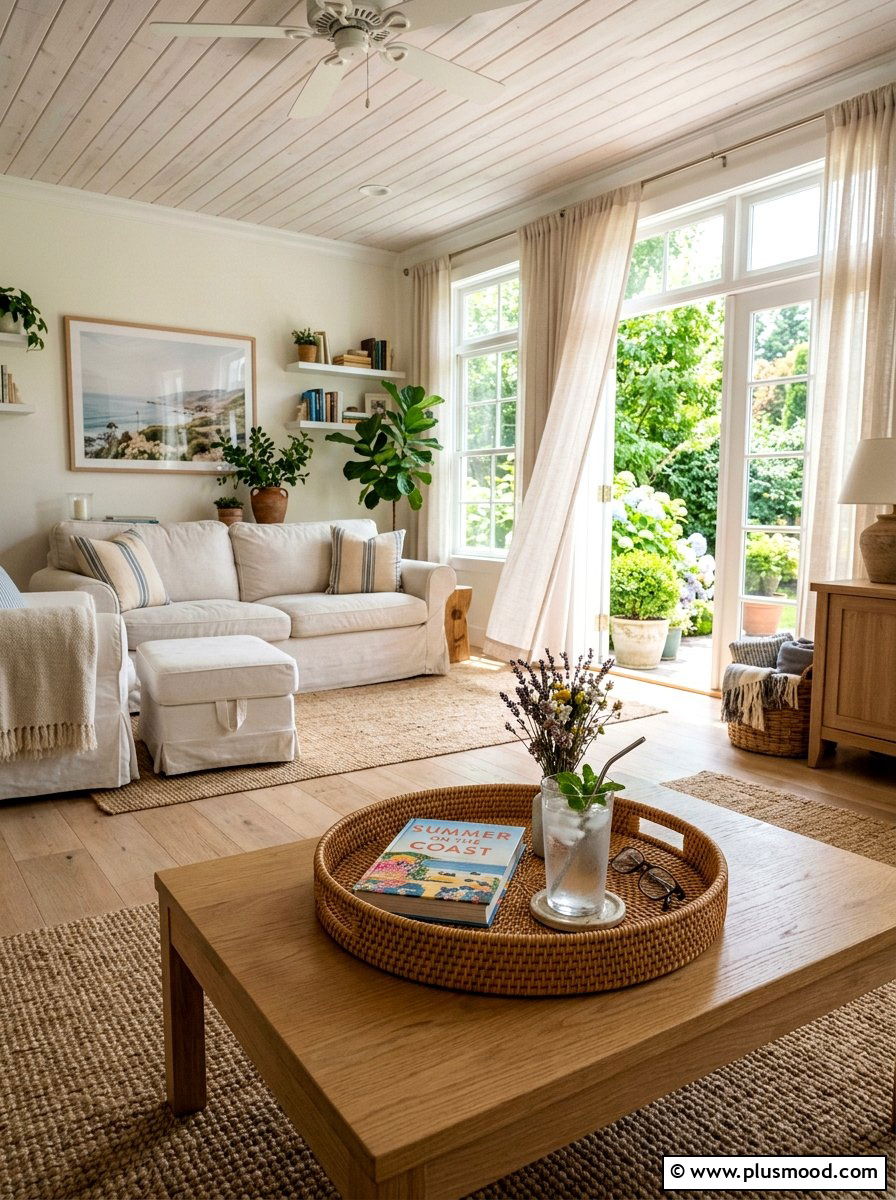 Round Wicker Tray - 25 summer coffee table styling ideas for living room