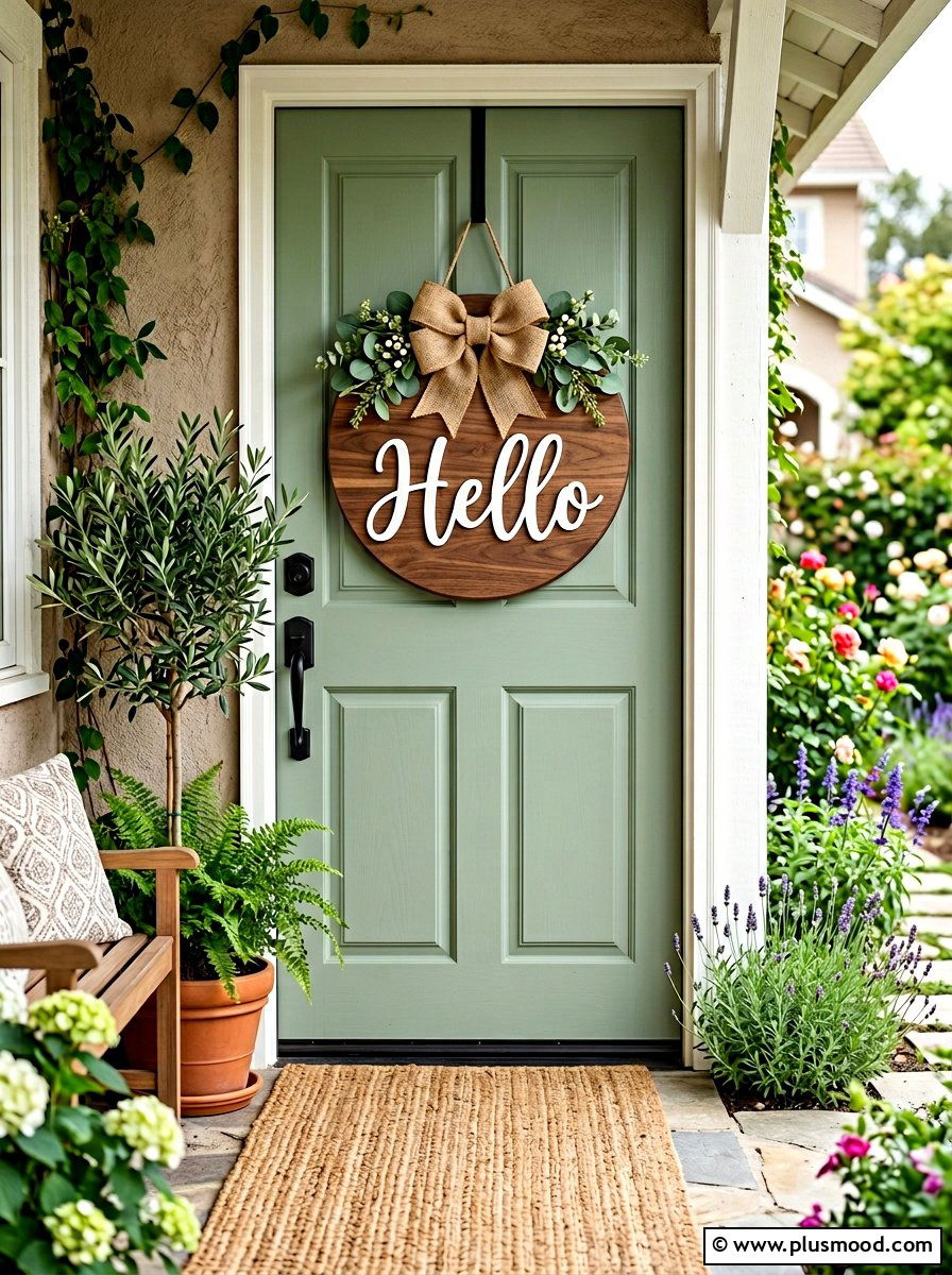 Round Wood Door Hanger - 25 summer front porch sign ideas