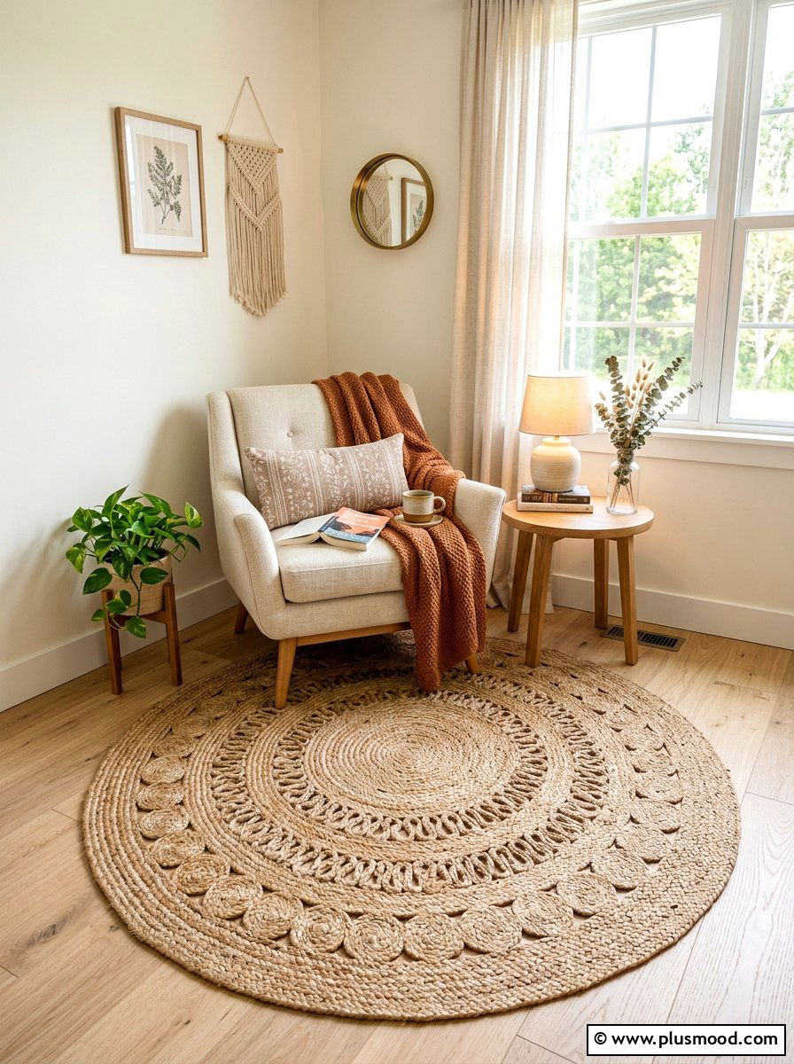 Round Woven Rug - 25 summer rug ideas for bedroom