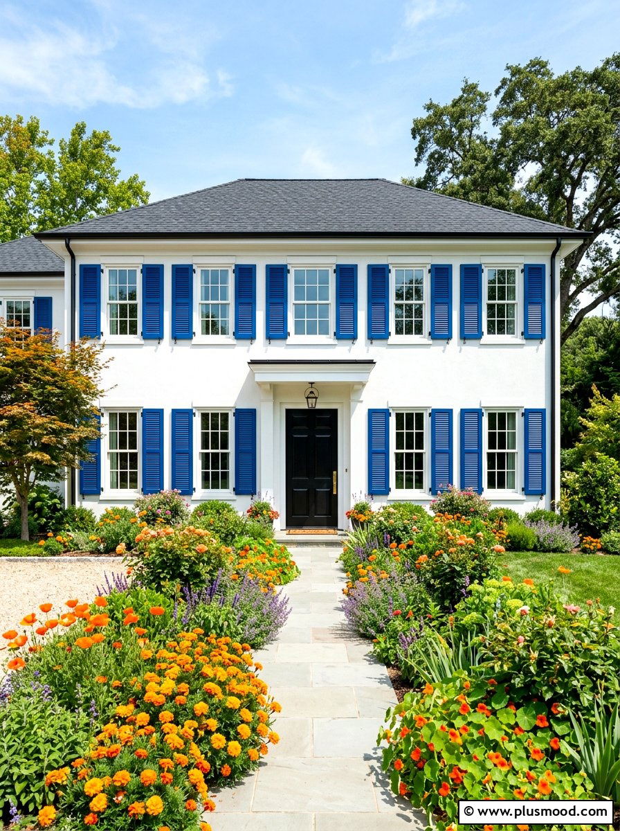 Royal Blue Shutters Bold Look - 25 summer shutters color ideas