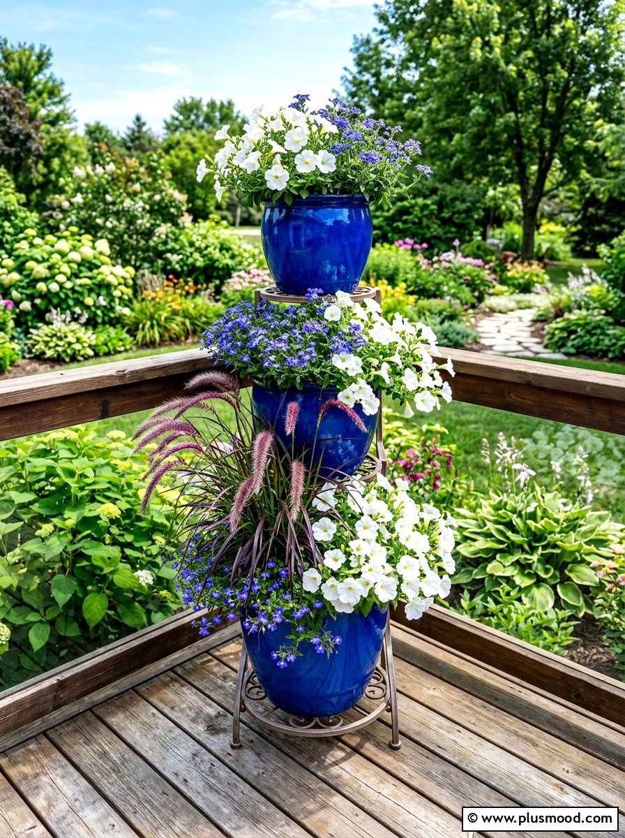 Royal Blue Tiered Display - 25 summer blue planter styling ideas