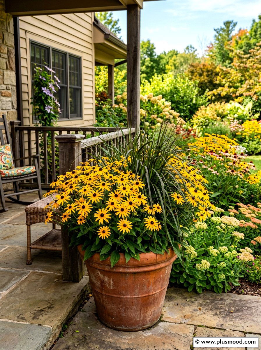 Rudbeckia black eyed susan - 25 summer to fall front porch planter ideas