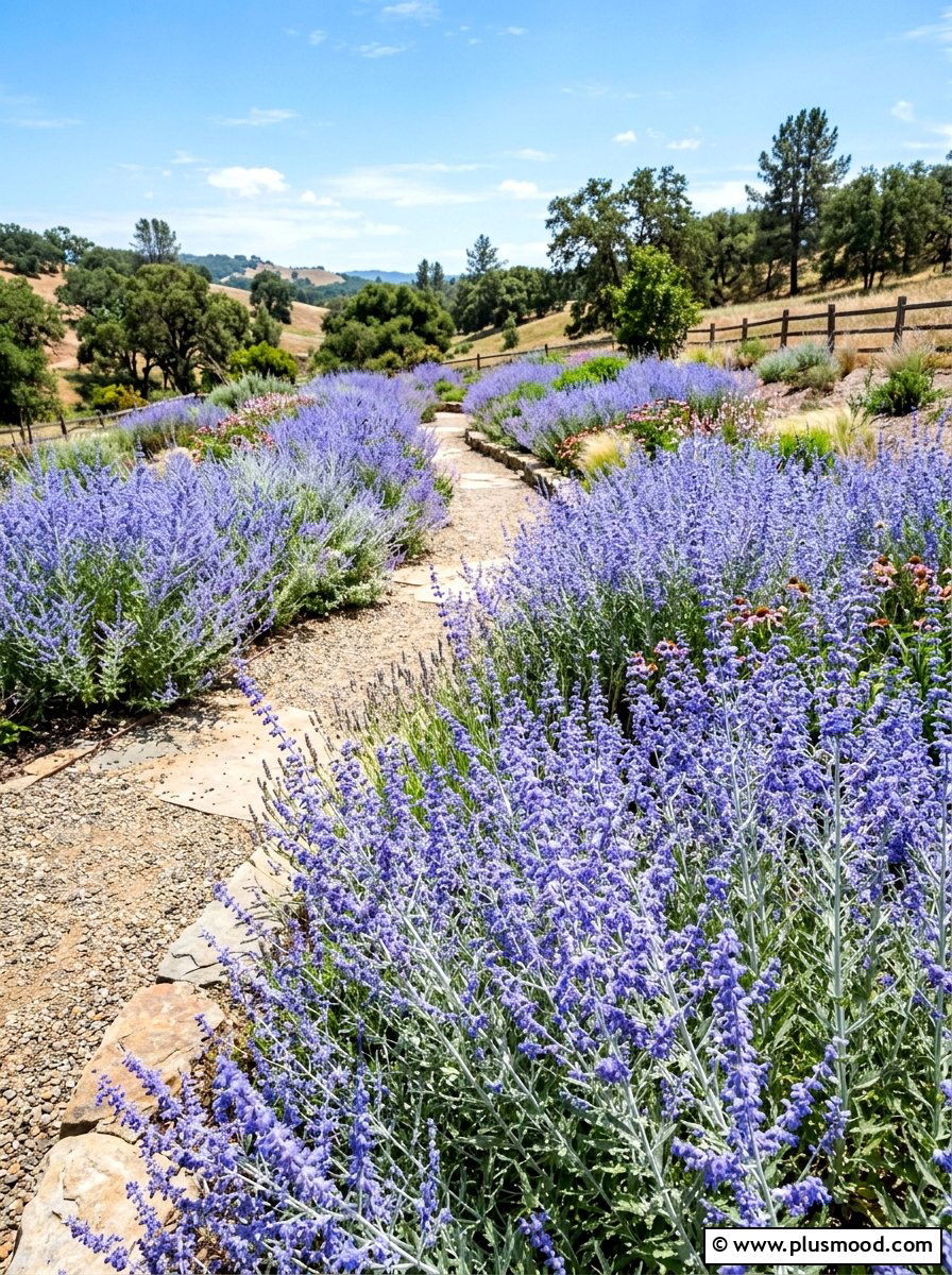 Russian Sage Landscape - 25 summer foundation planting ideas
