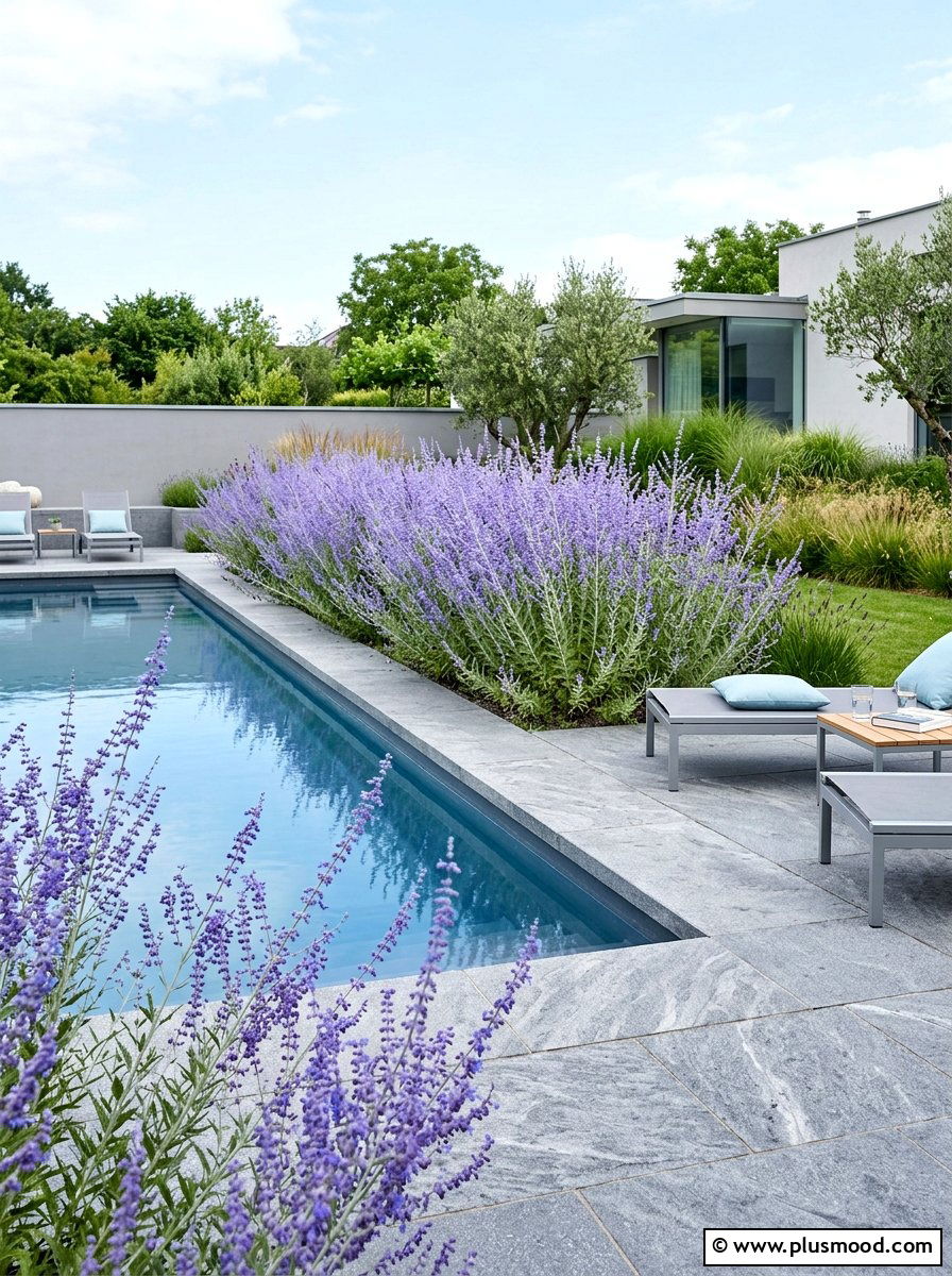 Russian Sage Pool Landscape - 25 pool landscaping ideas with herbs