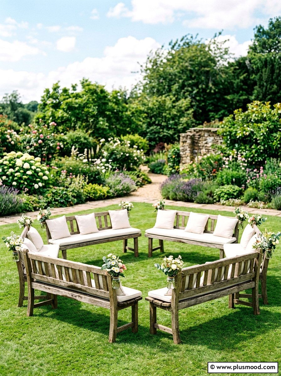 Rustic Benches - 25 small backyard ideas for weddings