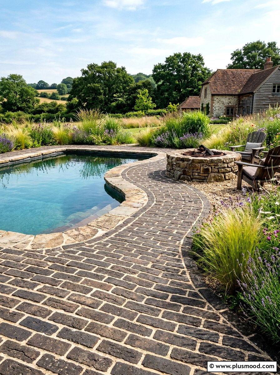 Rustic Brick Pool Surround - 25 pool landscaping ideas with brick edging