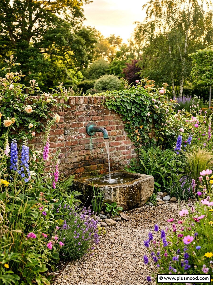 Rustic Brick Wall Fountain - 25 small backyard ideas with wall fountain