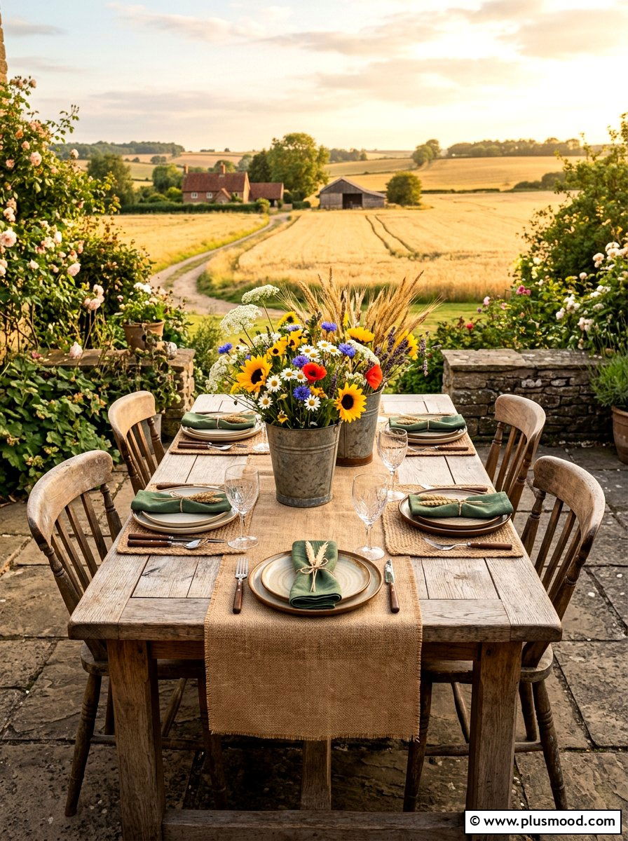 Rustic Burlap Harvest Table - 25 late summer tablescape ideas
