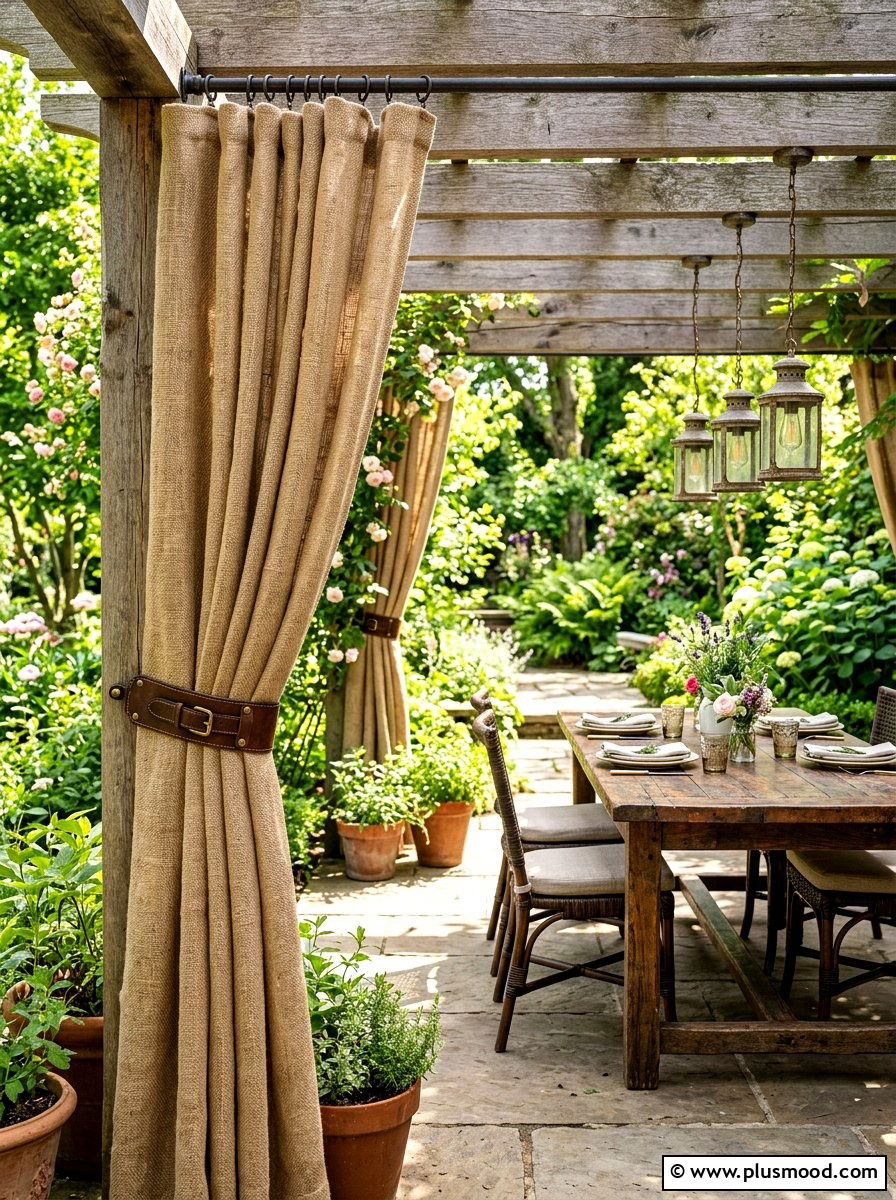Rustic Burlap Patio Curtains - 25 summer patio ideas with outdoor curtains