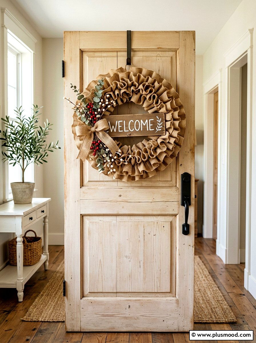 Rustic Burlap Wreath - 25 summer wreath ideas for front door