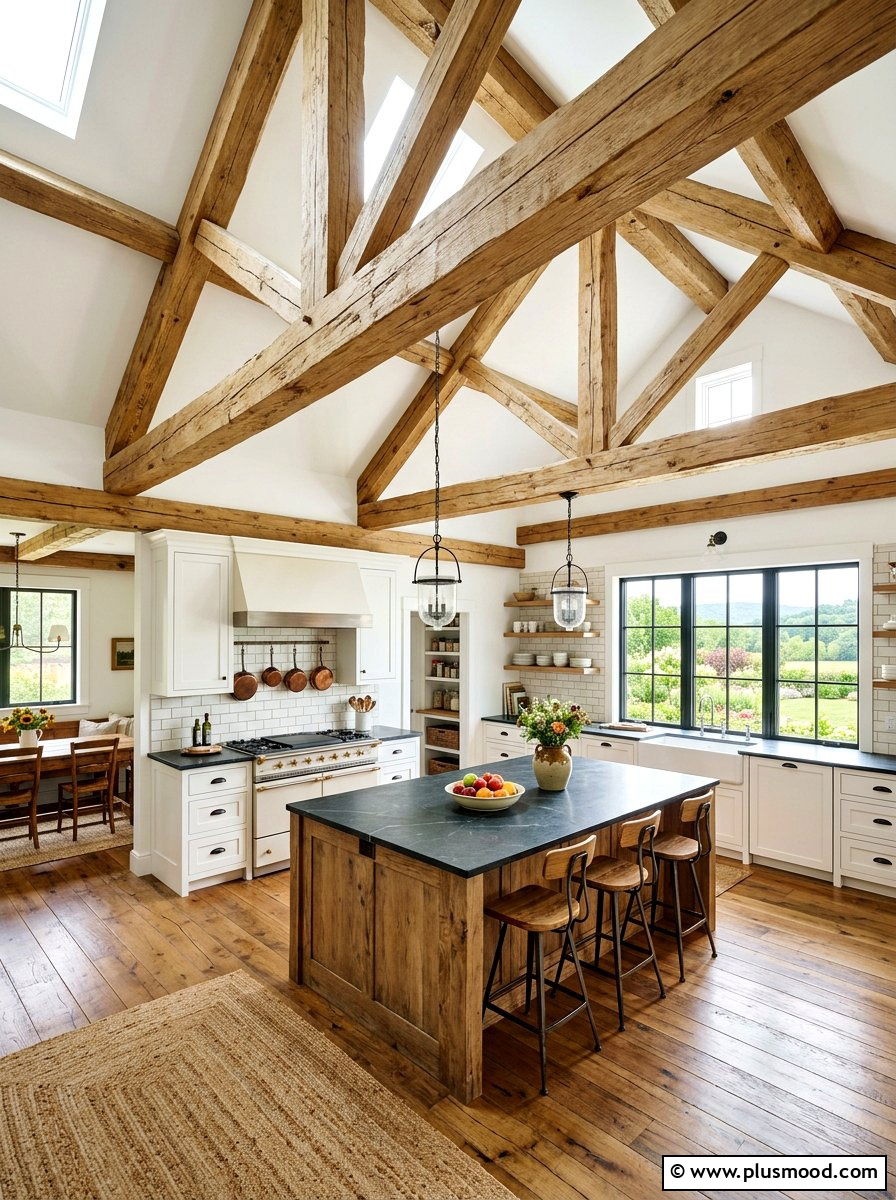 Rustic Ceiling Beam - 25 summer farmhouse kitchen ideas