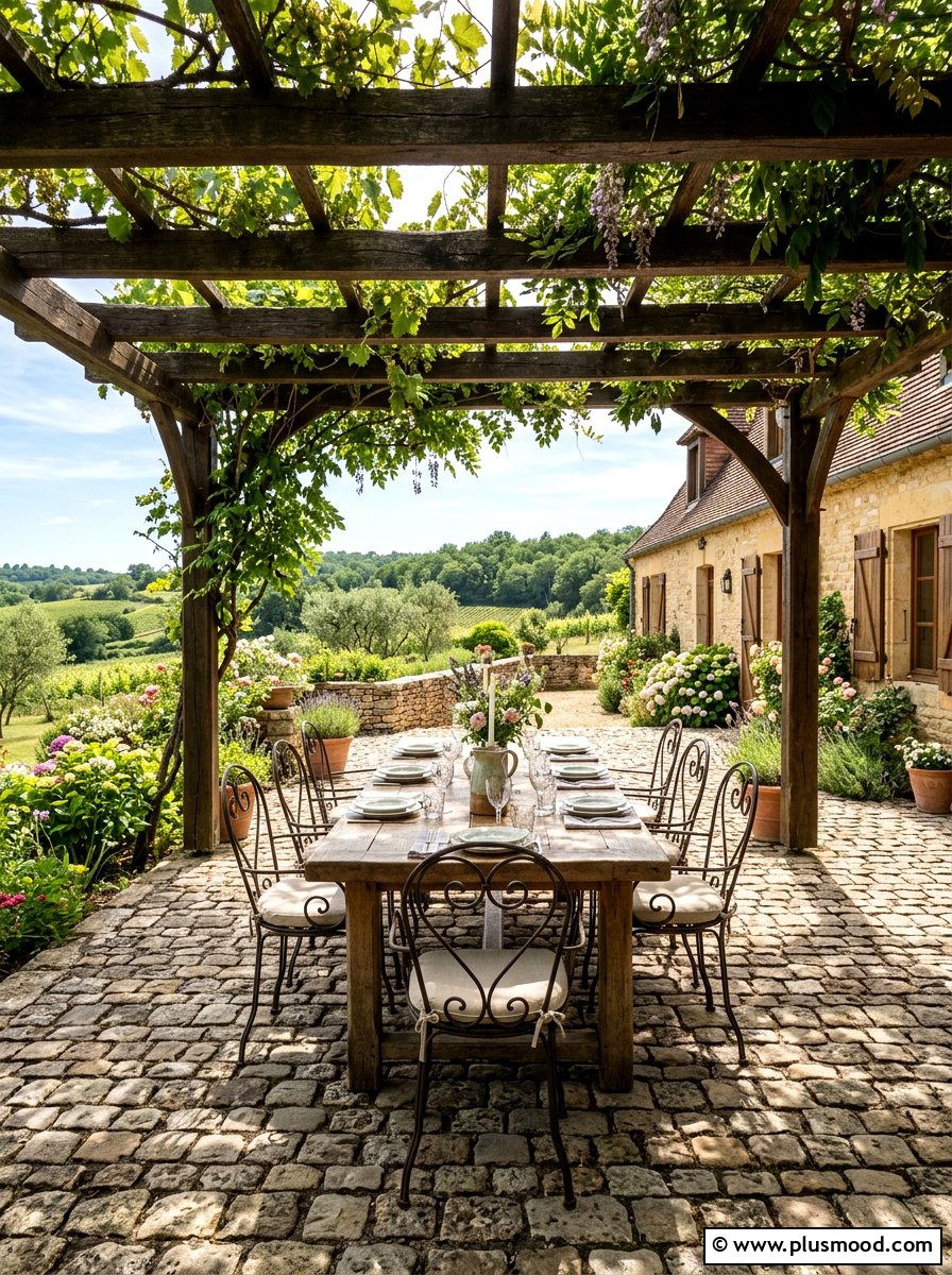 Rustic Cobblestone Dining Area - 25 small backyard ideas with cobblestone