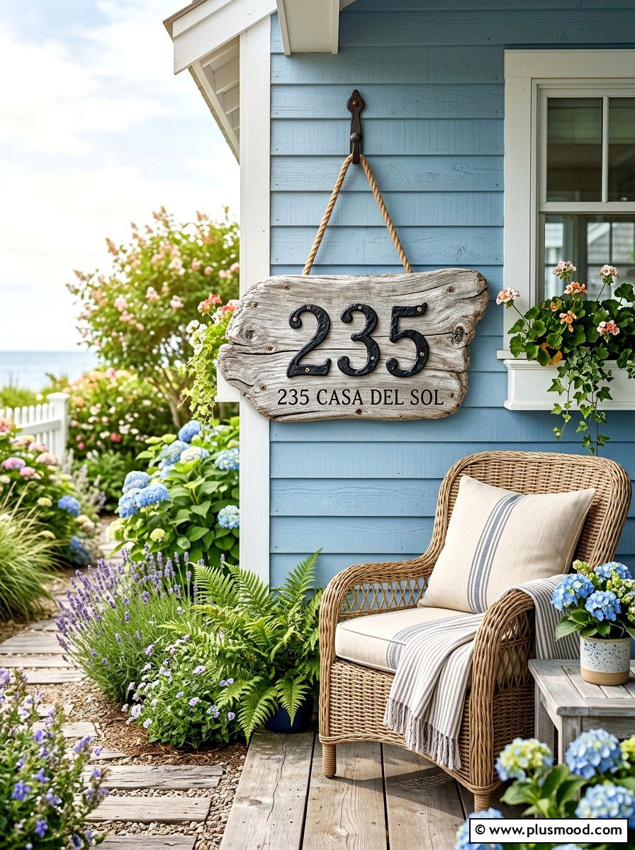 Rustic Driftwood House Number Board - 25 summer house number display ideas