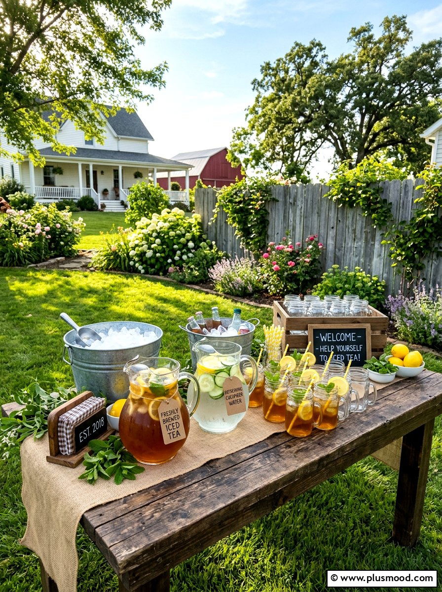 Rustic Farmhouse Iced Tea Station - 25 summer iced tea bar ideas