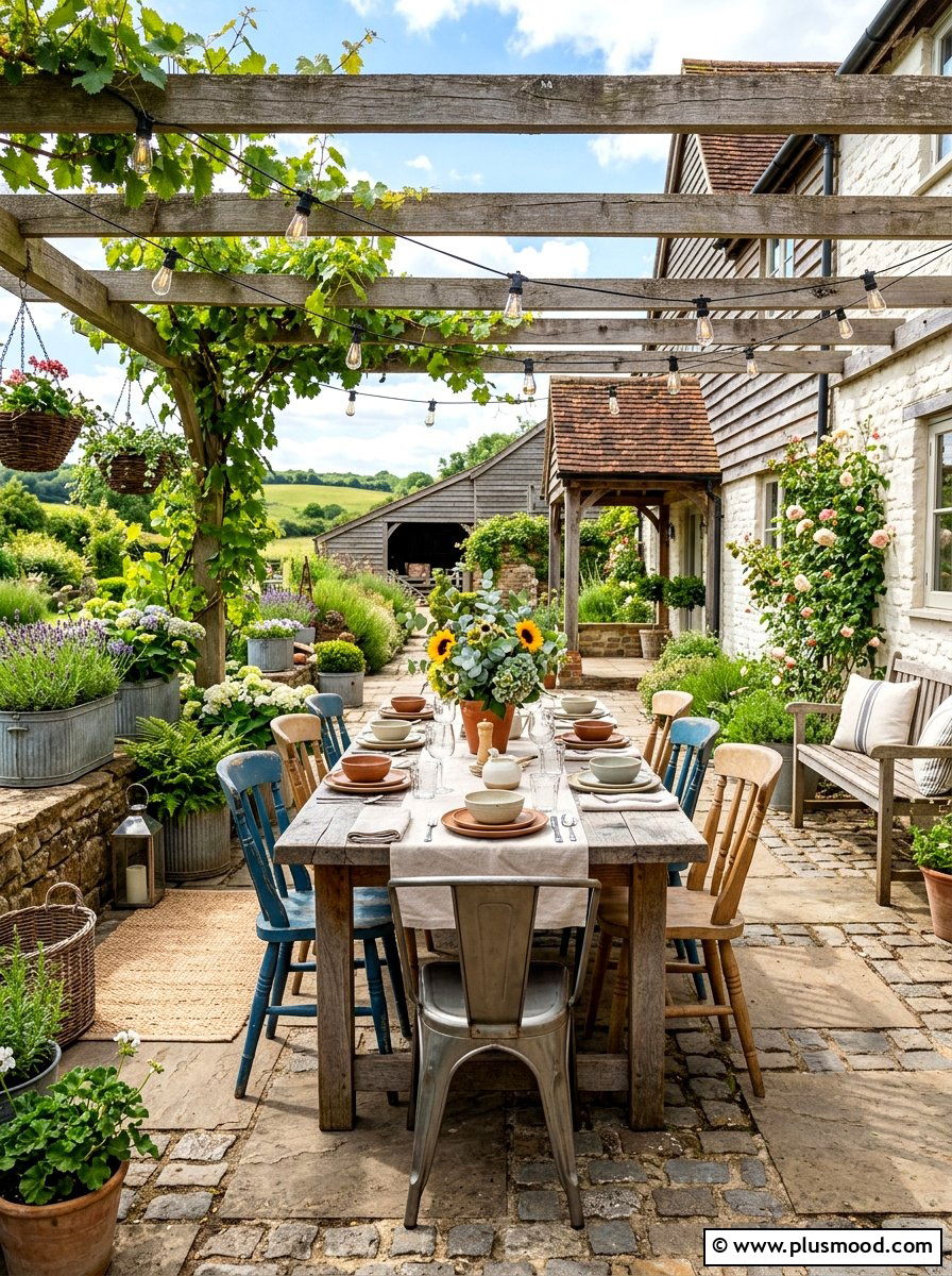 Rustic Farmhouse Patio - 25 summer uncovered patio ideas