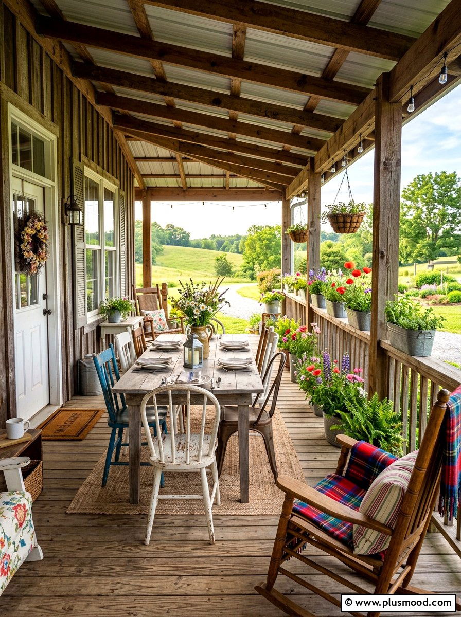 Rustic Farmhouse Porch - 25 summer outdoor lounge party ideas