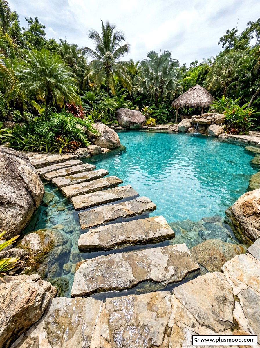 Rustic Flagstone Pool Steps - 25 pool landscaping ideas with flagstone