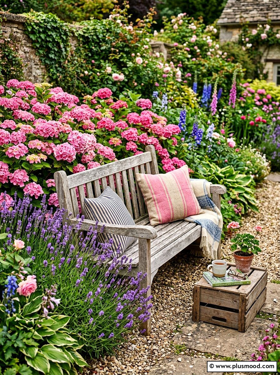 Rustic Garden Bench - 25 summer backyard cozy corner ideas