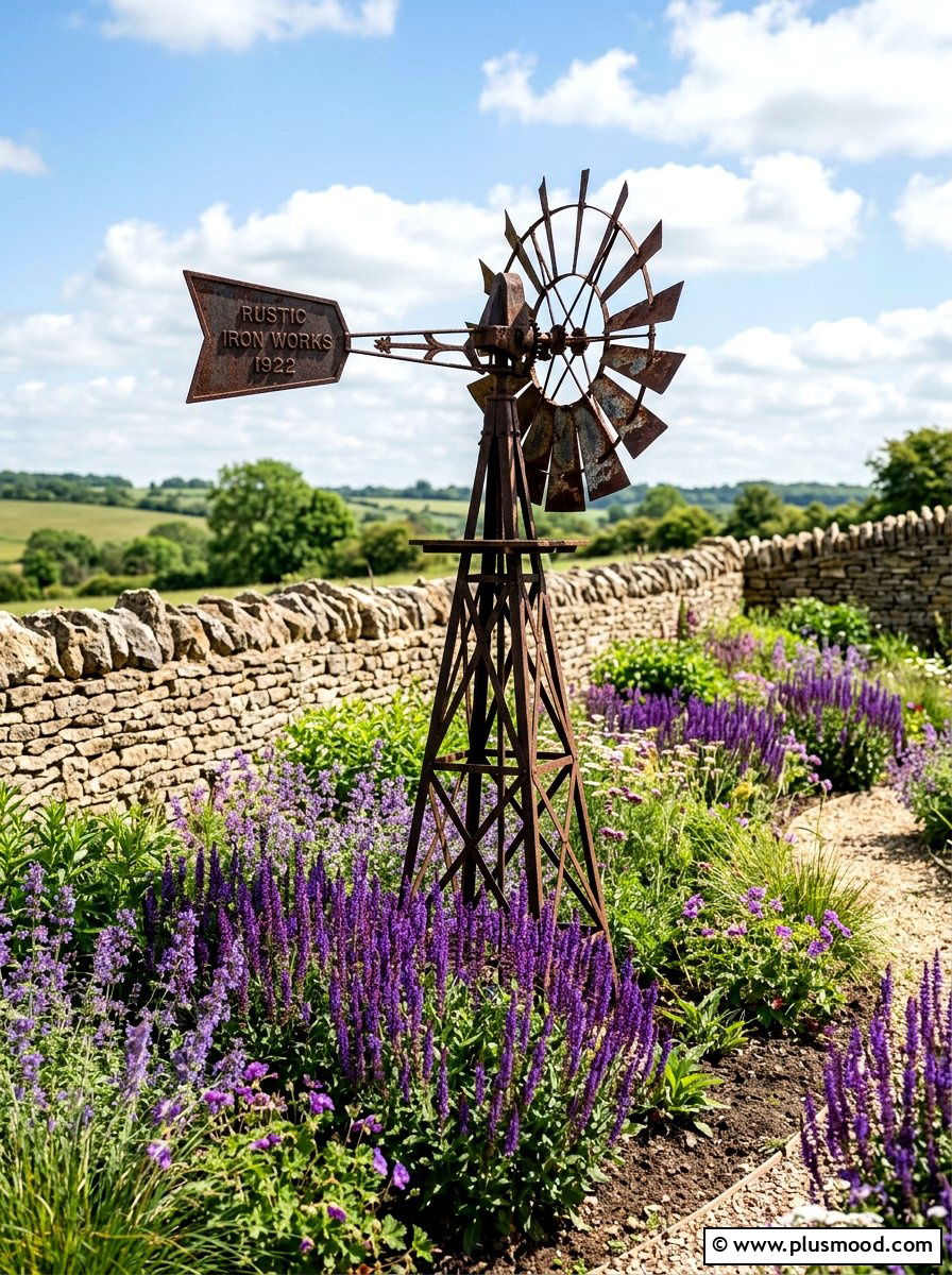 Rustic Iron Windmill - 25 outdoor garden decor ideas with windmill