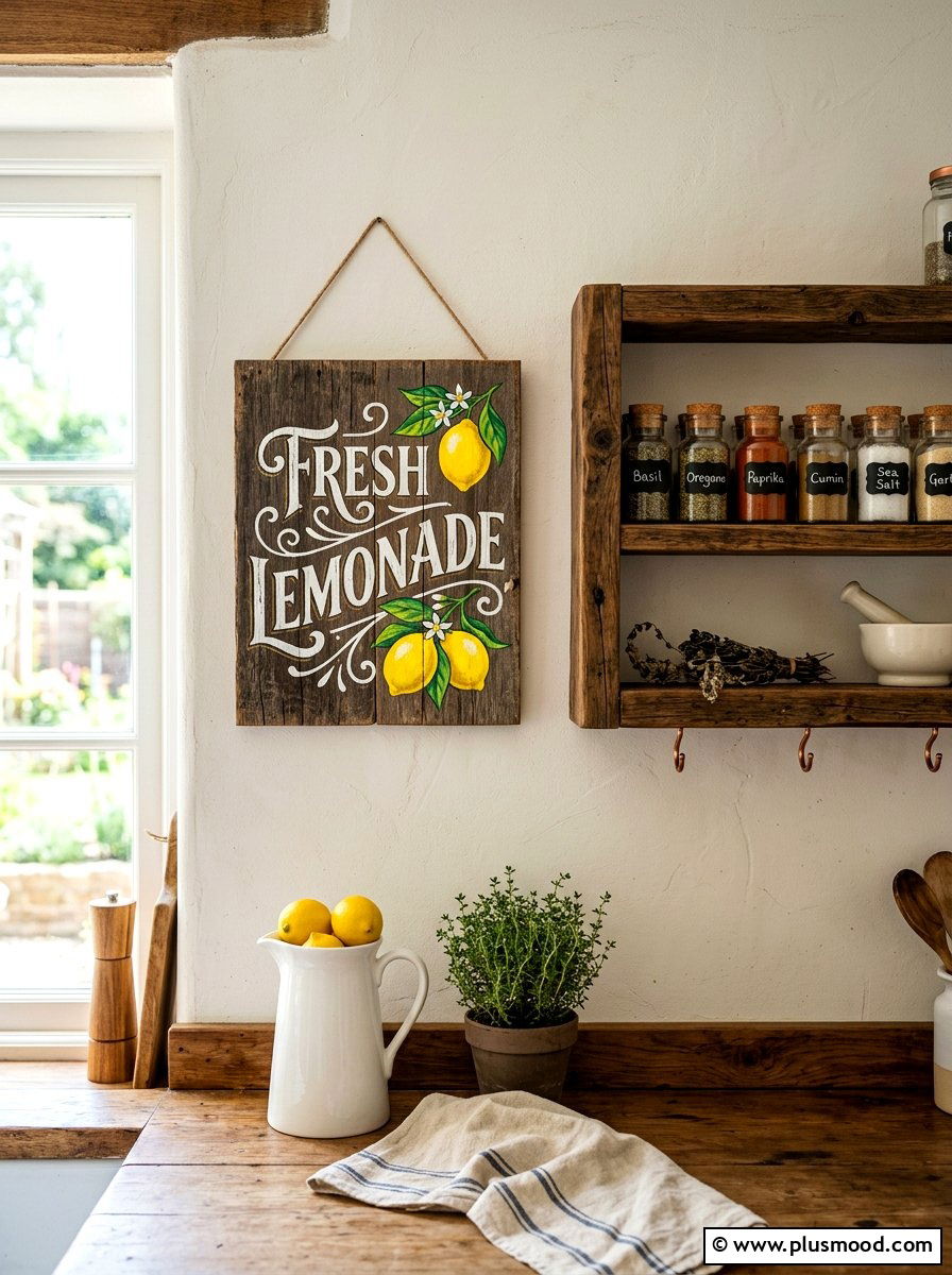 Rustic Lemon Wood Signs - 25 summer lemon kitchen decor ideas