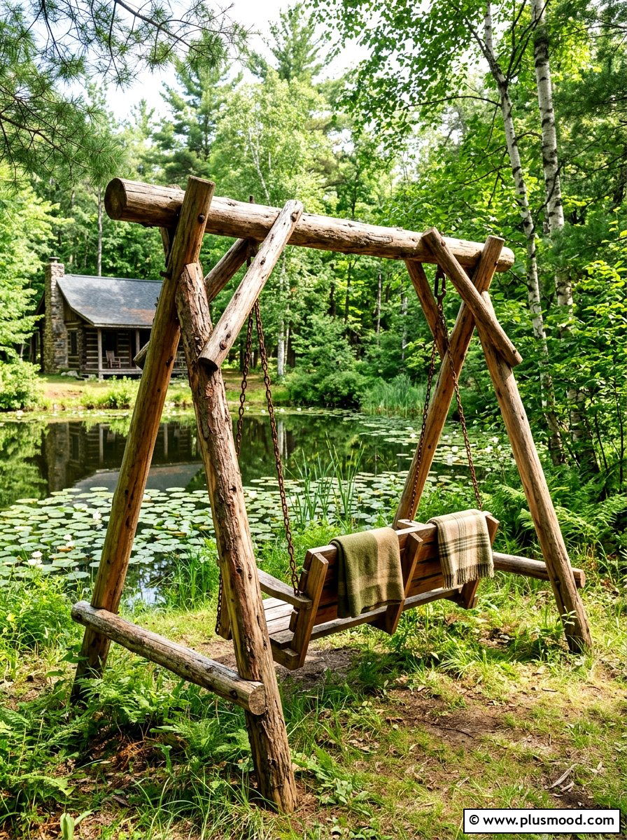 Rustic Log A Frame Swing - 25 summer backyard swing ideas