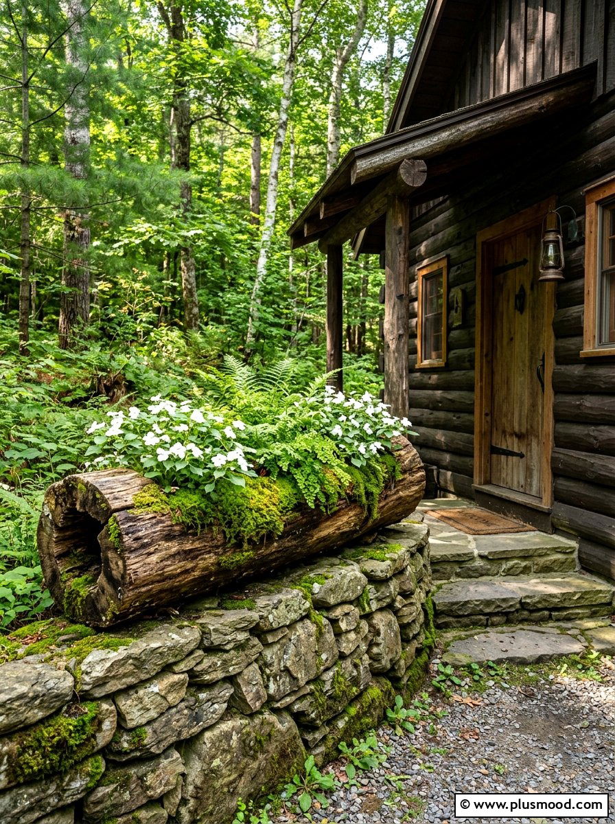 Rustic Log Planter - 25 summer curb appeal planter ideas