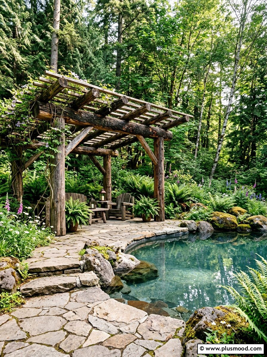 Rustic Log Pool Pergola - 25 pool landscaping ideas with pergola