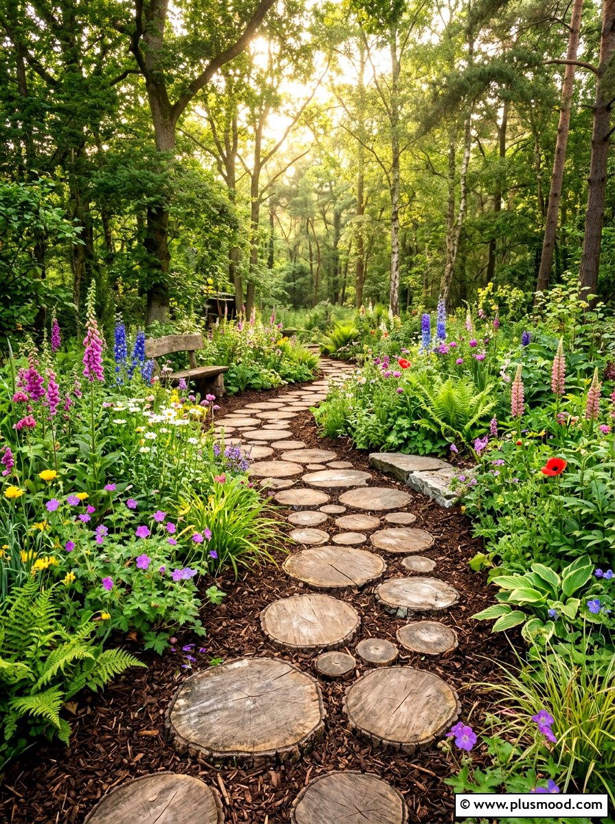 Rustic Log Slice Path - 25 summer walkway landscaping ideas