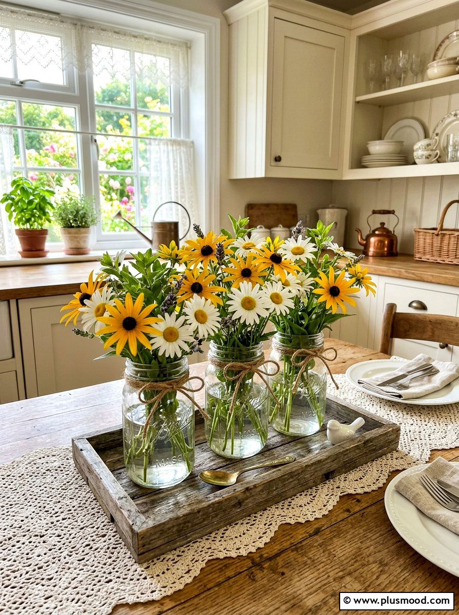 Rustic Mason Jar Centerpiece - 25 summer rustic summer decor ideas