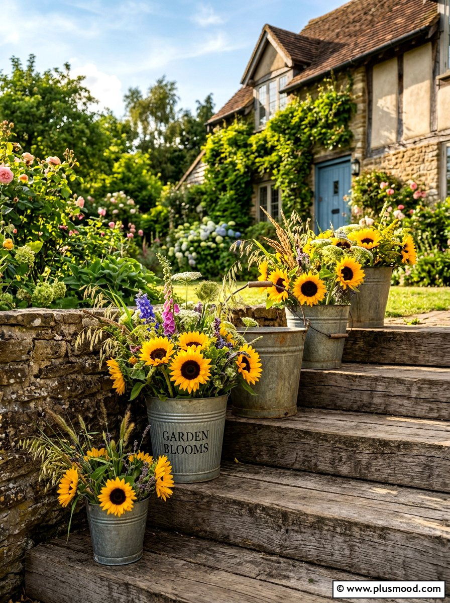 Rustic Metal Bucket Decor - 25 summer front steps decor ideas
